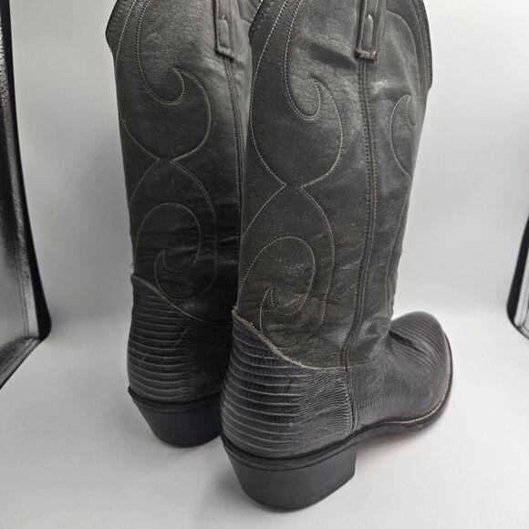 Vintage ACME Lizard Print Leather Cowboy Boots Mens Size 13 D Gray USA main image 11